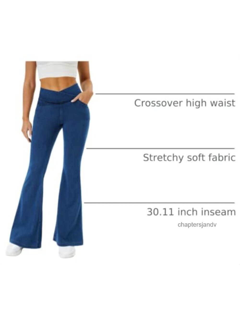 Women's Bell Bottom Jeans Crossover High Waist Stretchy Flared Jeggings - Picture 3 of 6